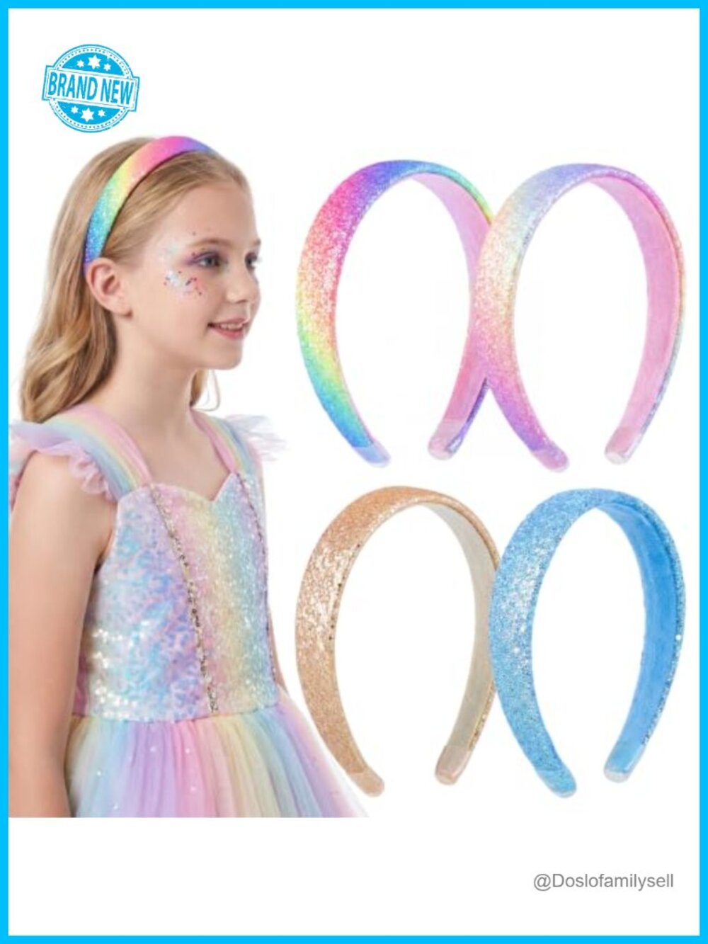 4 Pcs Sparkly Sequin Headbands for Girls, Non Slip Lining & Silicone Sleeves